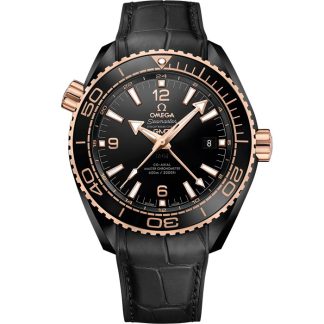 Omega Deep Black Seamaster Planet Ocean 600M 45,5 mm, Schwarze Keramik mit Lederarmband mit Innenseite aus Kautschuk 215.63.46.22.01.001
