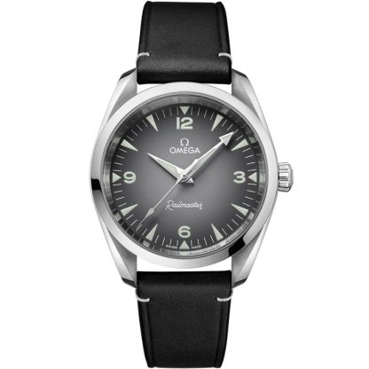 Omega Neu Seamaster Railmaster 38 mm, Stahl mit Lederarmband 235.12.38.20.06.001