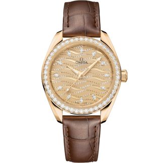 Omega Seamaster Aqua Terra 150M 34 mm, Moonshine™-Gold mit Alligator 220.58.34.20.99.008