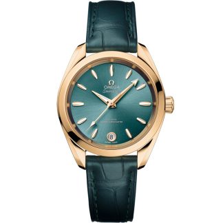 Omega Seamaster Aqua Terra Shades 34 mm, Moonshine™-Gold mit Lederarmband 220.53.34.20.10.001
