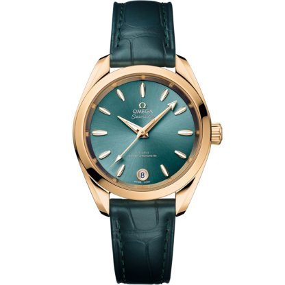 Omega Seamaster Aqua Terra Shades 34 mm, Moonshine™-Gold mit Lederarmband 220.53.34.20.10.001