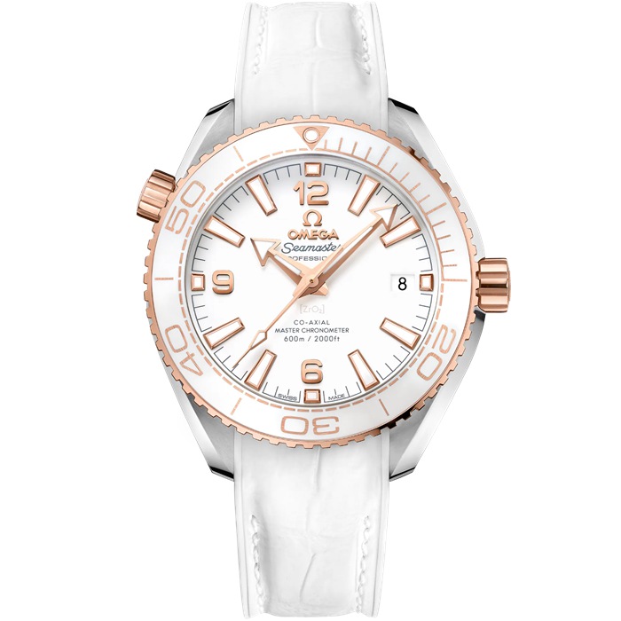 Omega Seamaster Planet Ocean 600M 39,5 mm, Stahl - Sedna™-Gold mit Lederarmband mit Innenseite aus Kautschuk 215.23.40.20.04.001