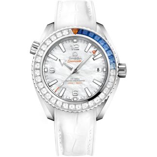Omega Seamaster Planet Ocean 600M 39,5 mm, Weißgold mit Lederarmband mit Innenseite aus Kautschuk 215.58.40.20.05.001