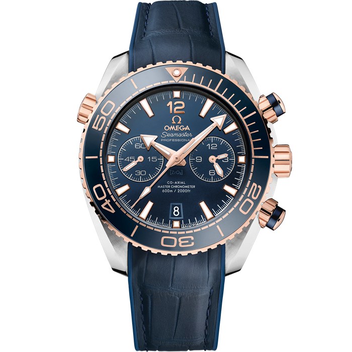 Omega Seamaster Planet Ocean 600M 45,5 mm, Stahl - Sedna™-Gold mit Lederarmband mit Innenseite aus Kautschuk 215.23.46.51.03.001