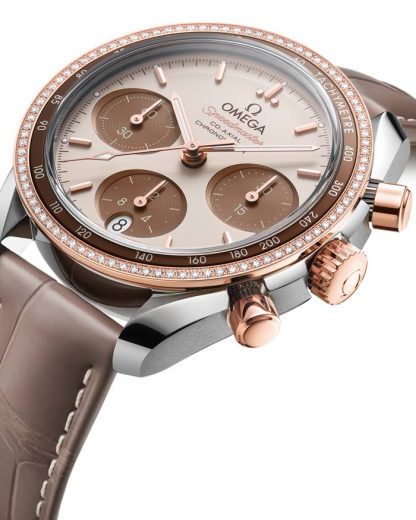 Omega Speedmaster 38 38 mm, Stahl - Sedna™-Gold mit Lederarmband 324.28.38.50.02.002 – Bild 3