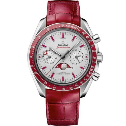 Omega Speedmaster Mondphase 44,25 mm, Platin mit Lederarmband 304.93.44.52.99.002